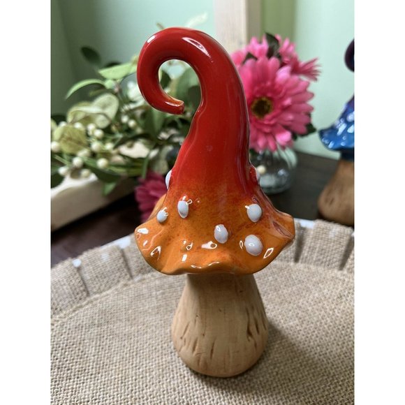 Whimsical Ceramic Mushroom Garden Decor Ceramic Pottery Orange Red Mushr… - Picture 2 of 5